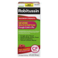 Robitussin Cough Cold + Flu, Severe, Maximum Strength, Multi-Symptom, Adult, 4 Fluid ounce