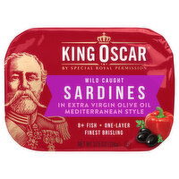 King Oscar Sardines, in Extra Virgin Olive Oil, Wild Caught, Mediterranean Style, 3.75 Ounce