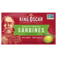 King Oscar Sardines, in Olive Oil, Skinless & Boneless, Wild Caught, 4.38 Ounce