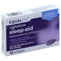 Equaline Sleep Aid, Nighttime, 25 mg, Softgels, 12 Each