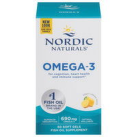 Nordic Naturals Omega-3, 690 mg, Lemon, Soft Gels, 60 Each