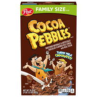 Cocoa Pebbles Cereal, Chocolate Flavored, Family Size, 19.5 Ounce