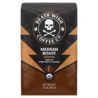 Death Wish Coffee Co Coffee, Ground, Medium Roast, Hints of Stone Fruit & Caramel, 10 Ounce