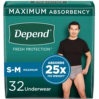 Depend Fresh Protection Incontinence Underwear for Men, Maximum Absorbency, 32 Each