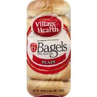 Village Hearth Bagels, Pre Sliced, Plain, 6 Each