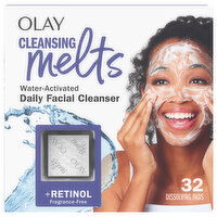 Olay Daily Facial Cleanser, Water-Activated, Fragrance-Free, Cleansing Melts, + Retinol, 32 Each