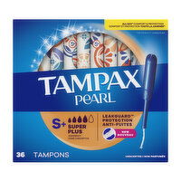 Tampax Pearl Tampax Pearl Tampons with LeakGuard Braid, Super Plus, 36 Ct, 36 Each