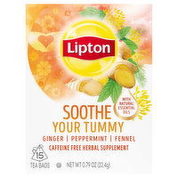 Lipton Herbal Supplement, Caffeine Free, Soothe Your Tummy, Tea Bags, 15 Each