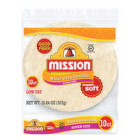 Mission White Corn Tortillas, Low Fat, Super Soft, Super Size, 10 Each