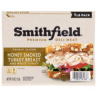 Smithfield Turkey Breast and White Turkey, Honey Smoked, Thinly Sliced, 16 Ounce