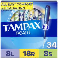 Tampax Pearl Tampons Multipack with LeakGuard Braid, Light/Regular/Super, 34 Each