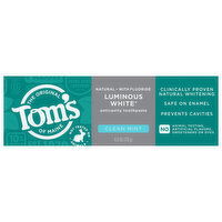 Tom's of Maine Toothpaste, Anticavity, Luminous White, Clean Mint, 4 Ounce