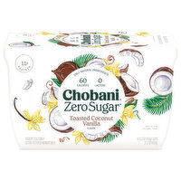 Chobani Yogurt, Zero Sugar, Toasted Coconut Vanilla Flavor, 4 Each