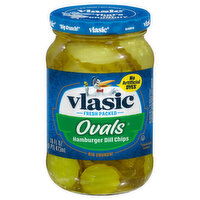 Vlasic Ovals Pickles, Hamburger Dill Chips, Fresh Packed, Big Crunch, 16 Fluid ounce