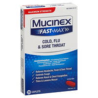 Mucinex Fast-Max Cold, Flu & Sore Throat, Maximum Strength, Caplets, 20 Each