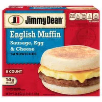 Jimmy Dean Jimmy Dean English Muffin Breakfast Sandwiches with Sausage, Egg, and Cheese, Frozen, 8 Count, 8 Each