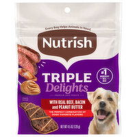 Nutrish Dog Treats, with Real Beef, Bacon and Peanut Butter, Triple Delights, Premium, 4.5 Ounce