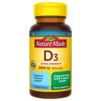 Nature Made Vitamin D3, Extra Strength, 5000 IU (125 mcg), Softgels, 90 Each