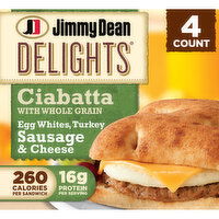 Jimmy Dean Delights Delights Turkey Sausage, Egg White and Cheese Ciabatta Sandwiches, Pack, 4 Each