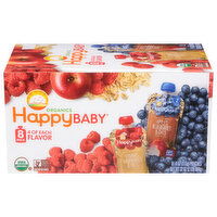 HappyBaby Organics Baby Food, Organic, Stage 2 (6+ Months), Bananas, Raspberries & Oats, Apples, Blueberries & Oats, 8 Pack, 8 Each