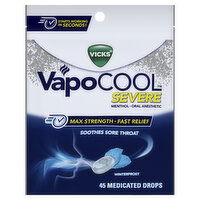 Vicks Severe VapoCool Severe Max Strength, Medicated Sore Throat Drops, Menthol, 45 Each