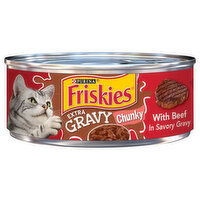 Friskies Cat Food, with Beef in Savory Gravy, Extra Gravy, Chunky, Adult, 5.5 Ounce