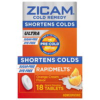 Zicam Rapidmelts Cold Remedy, Sugar-Free, Quick Dissolve Tablets, Orange Cream Flavor, 18 Each