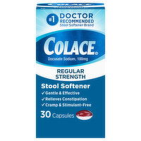 Colace Stool Softener, Regular Strength, 100 mg, Capsules, 30 Each