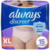Always Discreet Discreet Adult Incontinence Underwear for Women, XL, 15 Each