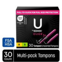 U by Kotex Click Compact Regular/Super Unscented Tampons, 30 Each