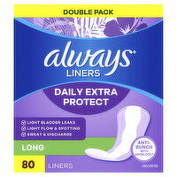 Always Daily Liners Always Daily Extra Protect Liners, Long Length, Unscented Panty Liners, 80 CT, 80 Each