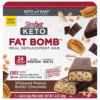 SlimFast Keto Fat Bomb Meal Replacement Bar, Whipped Peanut Butter Chocolate, 5 Each