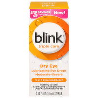 Blink Triple Care Eye Drops, Lubricating, Moderate-Severe, Dry Eye, 0.34 Fluid ounce