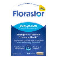 Florastor Dual Action Vegetarian Capsules Probiotic Supplement, 20 Each