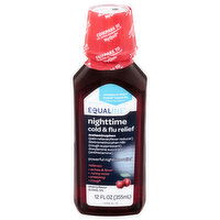 Equaline Cold & Flu Relief, Nighttime, Cherry Flavor, 12 Ounce