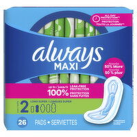 Always Maxi Maxi Pads without Wings, Size 2, 26 Each