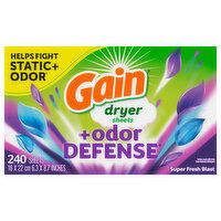 Gain +Odor Defense Gain Dryer Sheets, Super Fresh Blast Scent, 240 Count, 240 Each