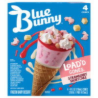 Blue Bunny Load'd Cones, Strawberry Shortcake, 4 Each