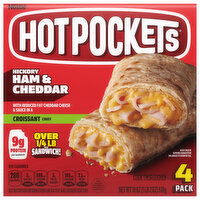 Hot Pockets Sandwiches, Hickory Ham & Cheddar, Croissant Crust, 4 Pack, 4 Each