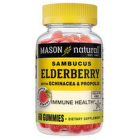 Mason Natural Sambucus Elderberry, with Echinacea & Propolis, Gummies, Raspberry Flavor, 60 Each