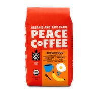 Peace Coffee Organic Whole Bean Coffee, Birchwood, Breakfast Blend, Medium Roast, 12 Ounce