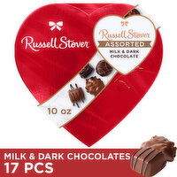 Russell Stover Valentine's Day Red Foil Heart Assorted Milk & Dark Chocolate Gift Box, 10 Ounce