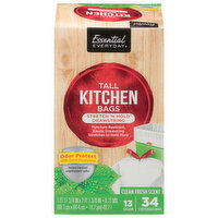 Essential Everyday Kitchen Bags, Stretch 'N Hold Drawstring, Clean Fresh Scent, 13 Gallon, Tall, 34 Each