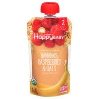 Happy Baby Organics Baby Food, Organic, Banana, Raspberries & Oats, 2 (6+ Months), 4 Ounce