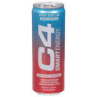 C4 Smart Energy Energy Drink, Sparkling, Zero Sugar, Cherry Berry Lime, 12 Fluid ounce