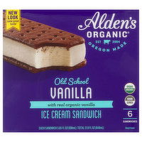 Aldens Organic Ice Cream Sandwich, Old School Vanilla, 6 Each