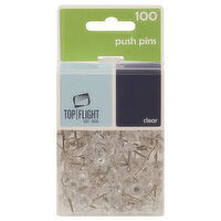 Top Flight Push Pins, Clear, 100 Each