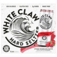 White Claw Hard Seltzer, Raspberry, Spiked, 6 Pack, 6 Each