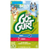 Go-Gurt Yogurt, Fat Free, Berry/Cherry, Bluey, Value Pack, 20 Each