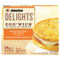 Jimmy Dean Delights Jimmy Dean Delights Egg’wich Breakfast Sandwiches with Broccoli and Cheese Egg Frittatas with Chicken Sausage and Cheese, Breadless, Frozen, 4 Count, 4 Each